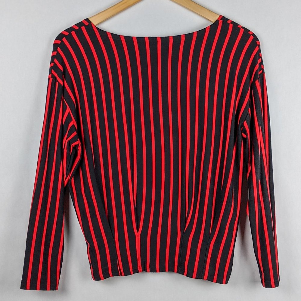 🎇 Black Red Vertical Striped Peplum Style Blouse - Picture 4 of 4